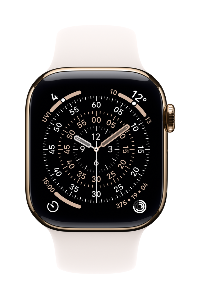 Apple Watch Series 11 GPS + Cellular 42mm Gold Titanium Case with Light Blush Sport Band - S/M