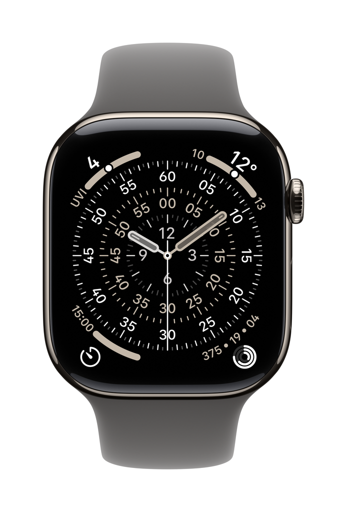 [MFCX4X/A] Apple Watch Series 11 GPS + Cellular 46mm Natural Titanium Case with Stone Grey Sport Band - M/L