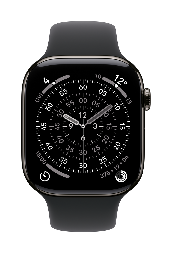 [MFD14X/A] Apple Watch Series 11 GPS + Cellular 46mm Slate Titanium Case with Black Sport Band - S/M