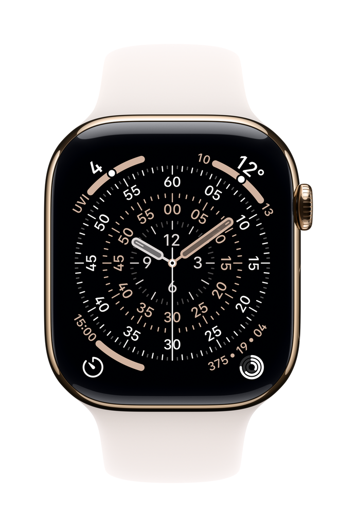 Apple Watch Series 11 GPS + Cellular 46mm Gold Titanium Case with Light Blush Sport Band - S/M