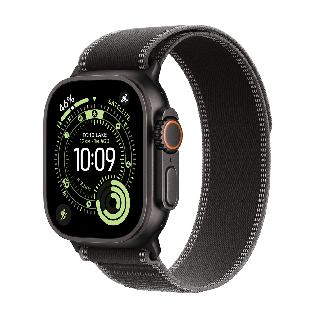 Apple Watch Ultra 3 GPS + Cellular 49mm Black Titanium Case with Black/Charcoal Trail Loop - S/M
