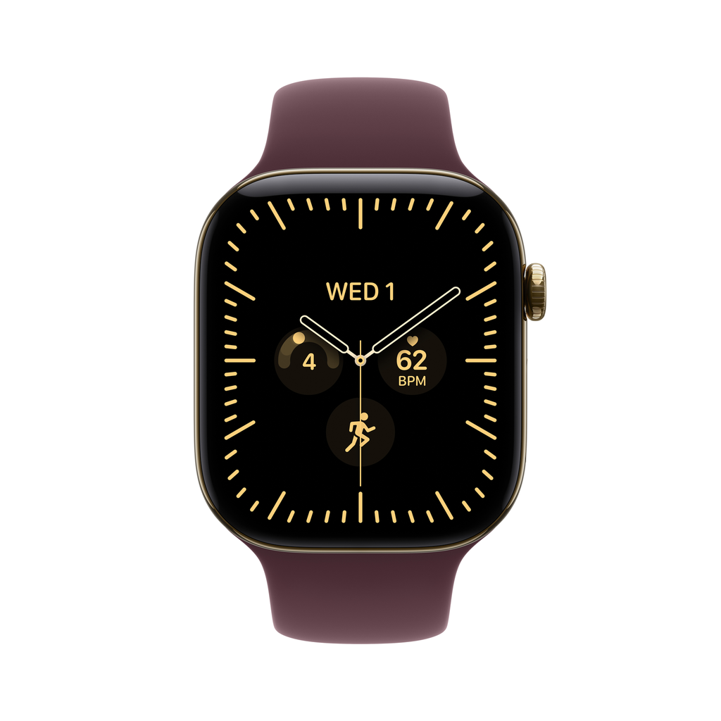 Watch Series 12 GPS + Cellular 46mm Radiant Gold Titanium Case with Burgundy Sport Band - S/M