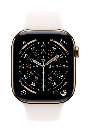 [MFD54X/A] Apple Watch Series 11 GPS + Cellular 46mm Gold Titanium Case with Light Blush Sport Band - S/M