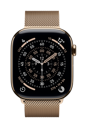 [MFD74X/A] Apple Watch Series 11 GPS + Cellular 46mm Gold Titanium Case with Gold Milanese Loop - S/M